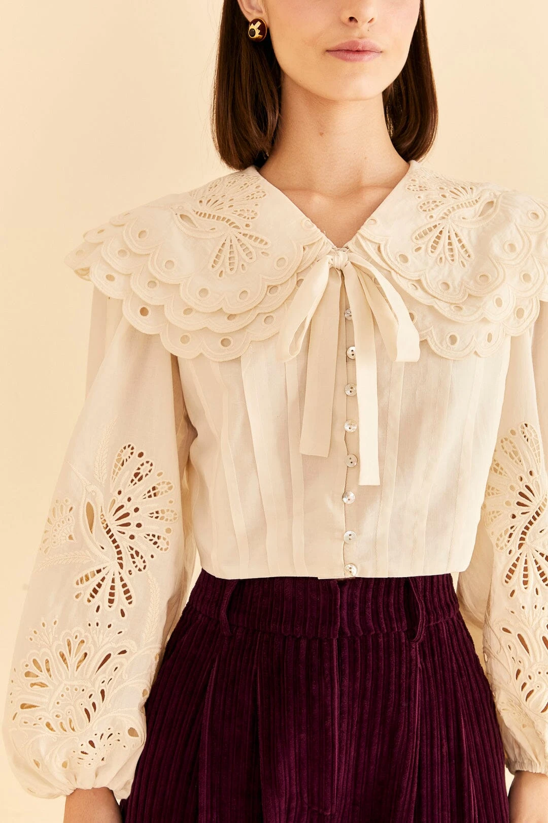 Farm Rio Off-White Richelieu Big Collar Blouse 5 Farm Rio Off-White Richelieu Big Collar Blouse - Image 3