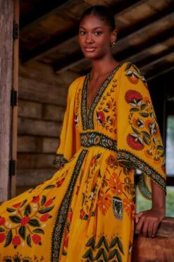 Farm Rio Yellow Tropical Tapestry Kaftan Dress 10 Farm Rio Yellow Tropical Tapestry Kaftan Dress -Farm Rio 312047 03