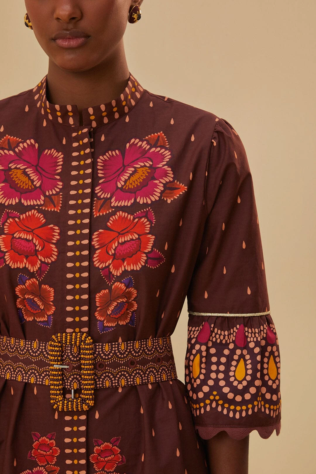 Farm Rio Brown Bright Flora Short Sleeve Mini Dress 4 Farm Rio Brown Bright Flora Short Sleeve Mini Dress - Image 2