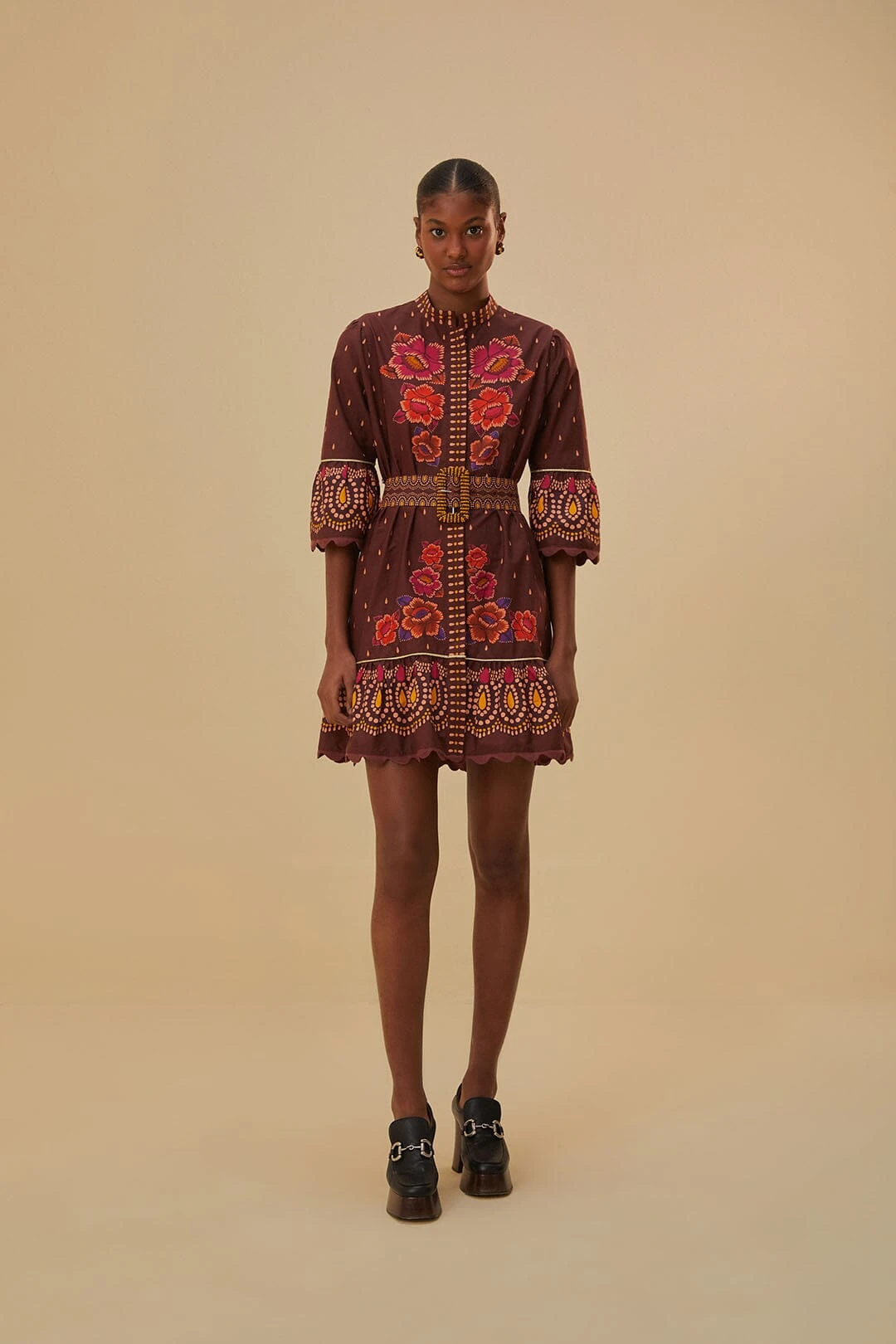 Farm Rio Brown Bright Flora Short Sleeve Mini Dress 5 Farm Rio Brown Bright Flora Short Sleeve Mini Dress - Image 3