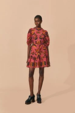 Farm Rio Blush Living Bloom Short Sleeve Mini Dress