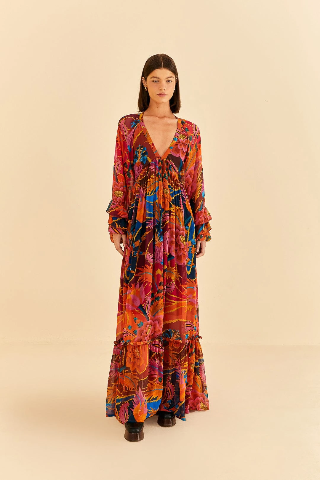 Farm Rio Vintage Wave Long Sleeve Maxi Dress 4 Farm Rio Vintage Wave Long Sleeve Maxi Dress - Image 2