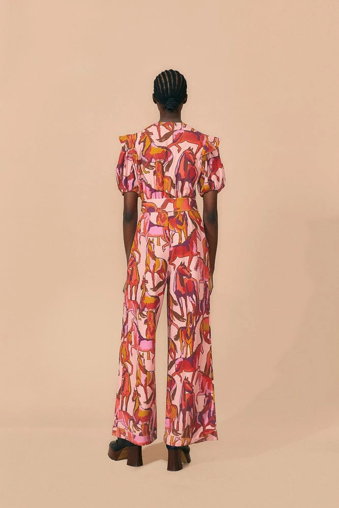 Farm Rio Rose Wild Horses Pleated Short Sleeve Jumpsuit 7 Farm Rio Rose Wild Horses Pleated Short Sleeve Jumpsuit - Image 5