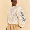 Farm Rio Off-White Smocked Yoke 3d Flower Blouse