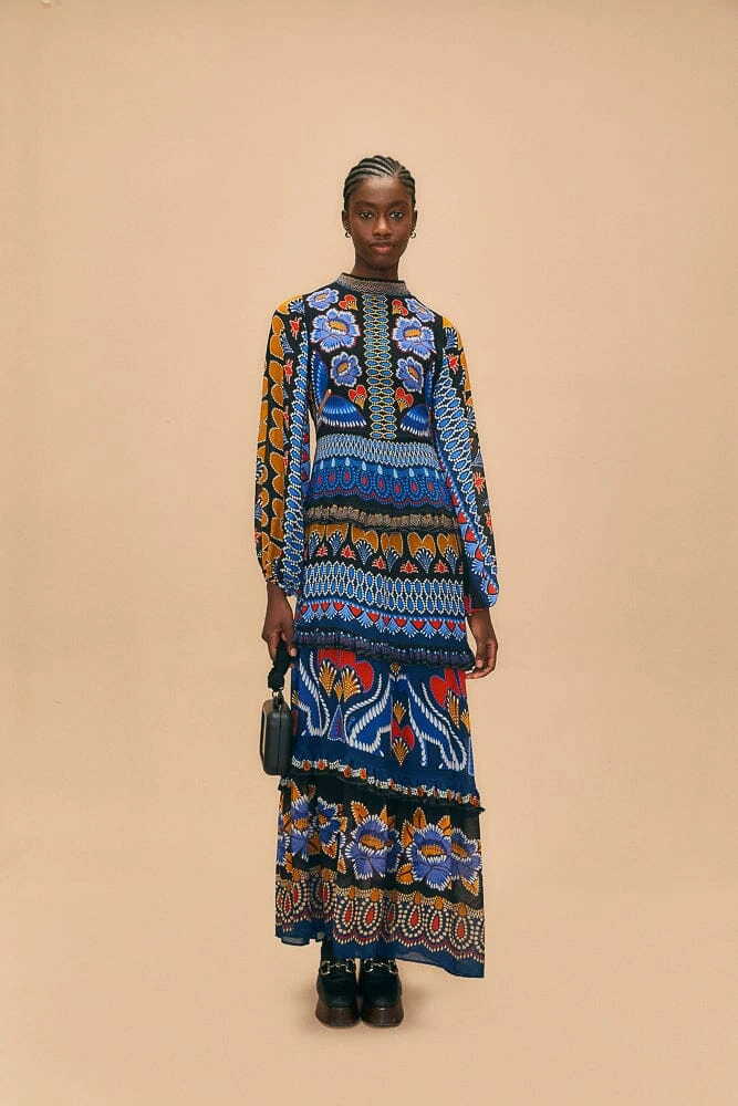 Farm Rio Black Ainika Sparkle Long Sleeve Maxi Dress 4 Farm Rio Black Ainika Sparkle Long Sleeve Maxi Dress - Image 2