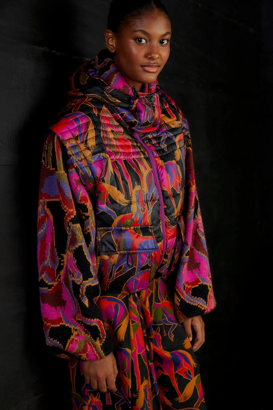 Farm Rio Black Wild Horses Reversible Puffer Jacket 4 Farm Rio Black Wild Horses Reversible Puffer Jacket - Image 2