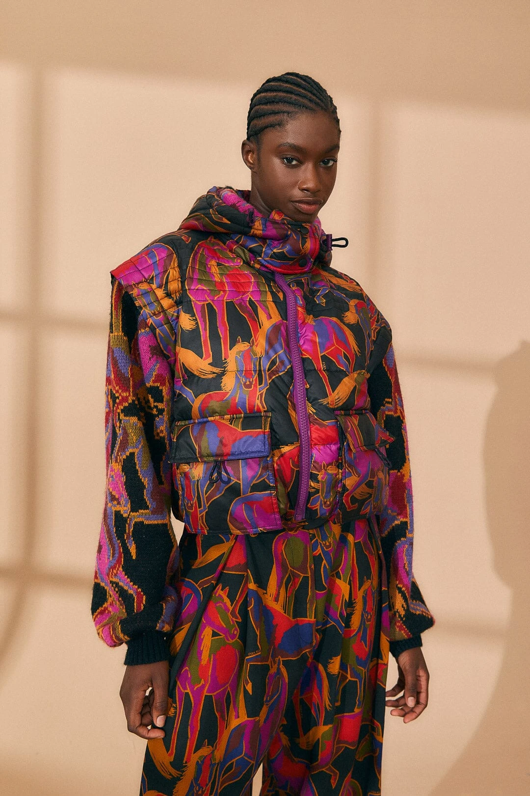 Farm Rio Black Wild Horses Reversible Puffer Jacket 3 Farm Rio Black Wild Horses Reversible Puffer Jacket