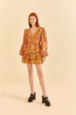 Farm Rio Yellow Palms Party Smocked Mini Skirt