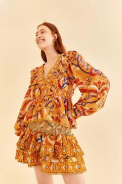 Farm Rio Yellow Palms Party Smocked Mini Skirt 9 Farm Rio Yellow Palms Party Smocked Mini Skirt -Farm Rio 312548 02