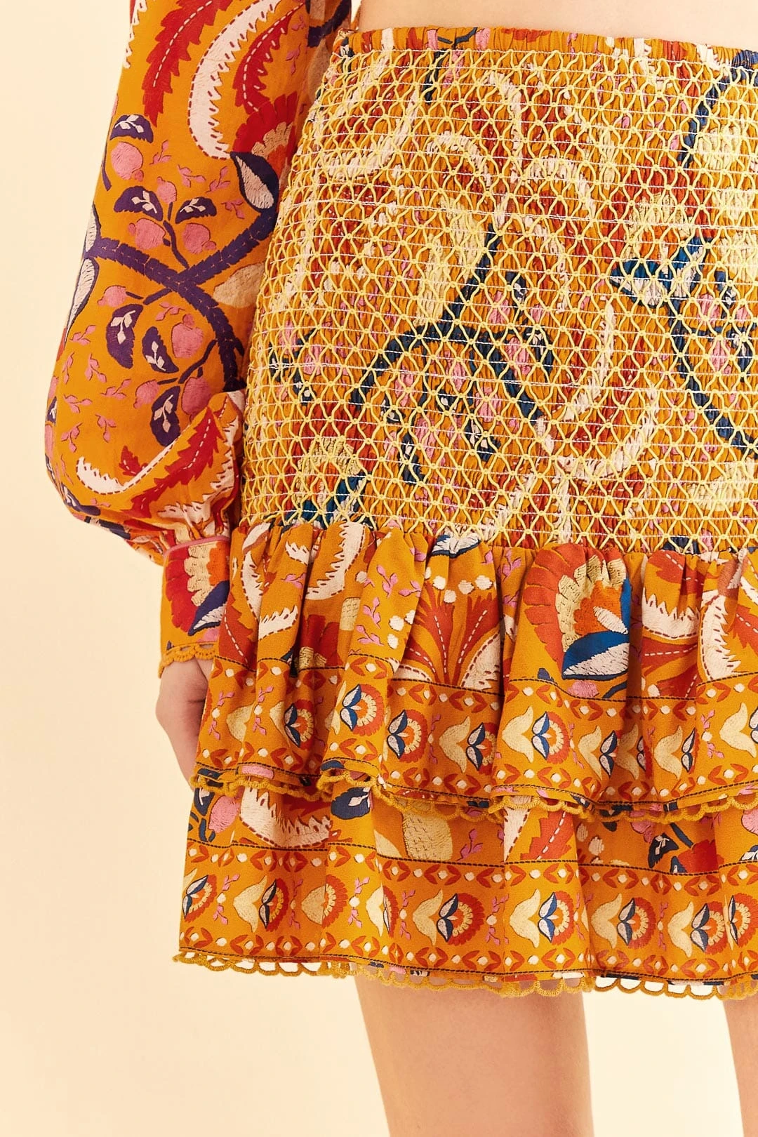 Farm Rio Yellow Palms Party Smocked Mini Skirt 5 Farm Rio Yellow Palms Party Smocked Mini Skirt - Image 3