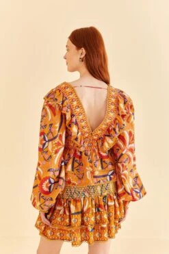 Farm Rio Yellow Palms Party Smocked Mini Skirt 11 Farm Rio Yellow Palms Party Smocked Mini Skirt -Farm Rio 312548 04