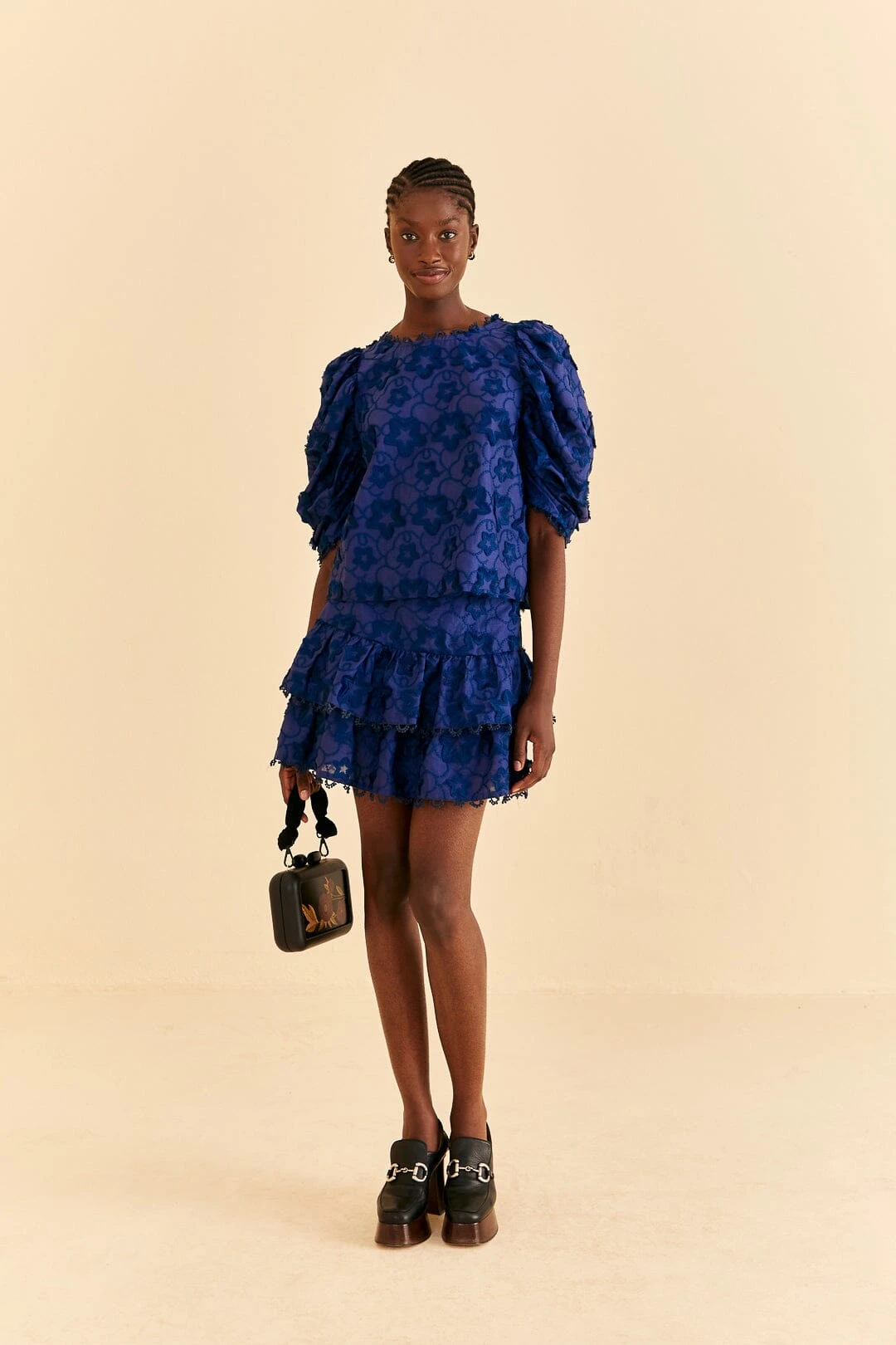 Farm Rio Navy Blue 3d Star Texture Mini Skirt 3 Farm Rio Navy Blue 3d Star Texture Mini Skirt