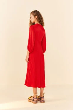 Farm Rio Red Front Circle Cut Out Midi Dress -Farm Rio 312693 04