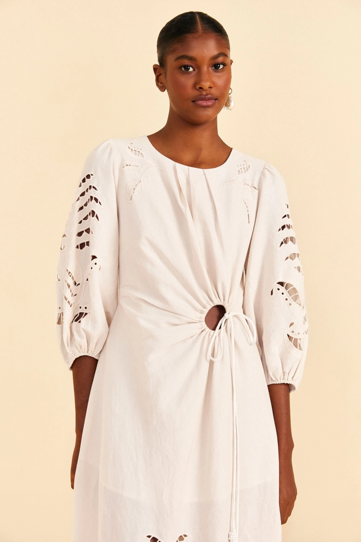 Farm Rio Off-White Richelieu Cut Out Midi Dress 4 Farm Rio Off-White Richelieu Cut Out Midi Dress - Image 2