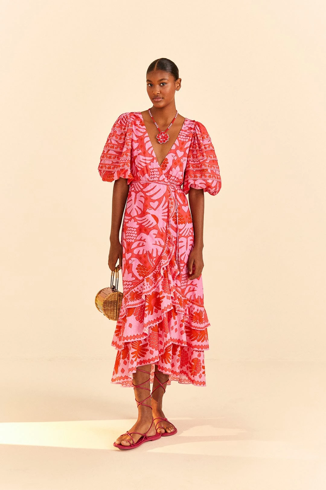 Farm Rio Red Jungle Scarf Wrap Midi Dress 3 Farm Rio Red Jungle Scarf Wrap Midi Dress