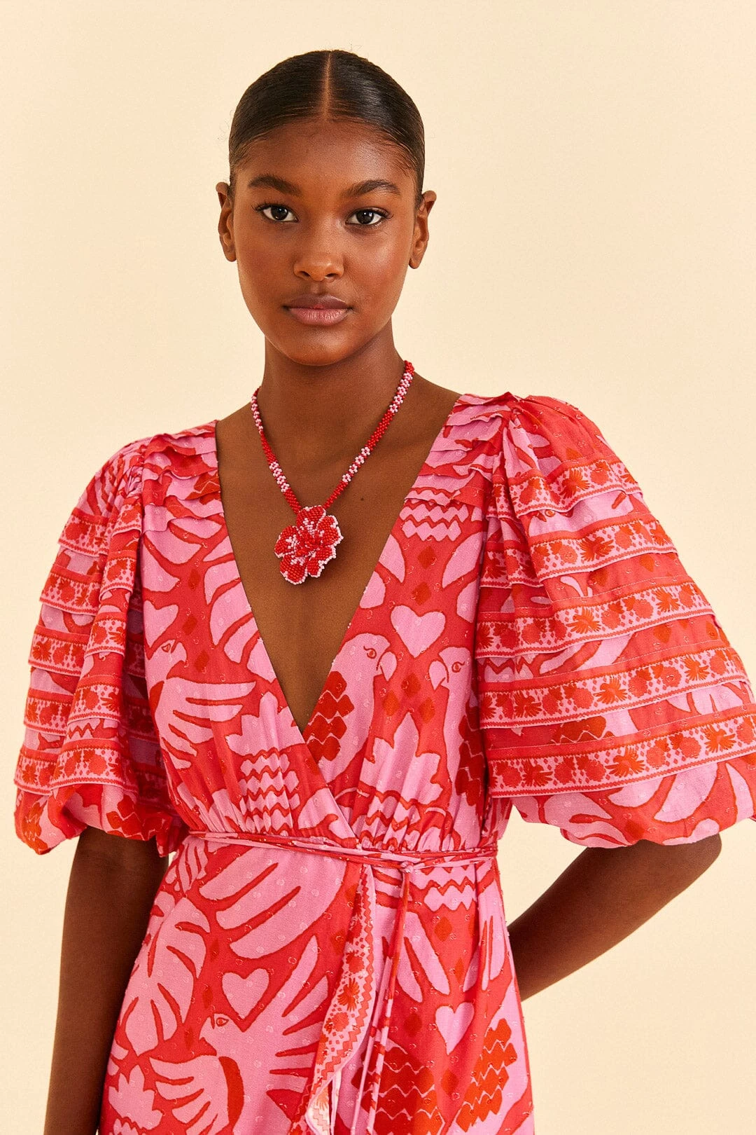 Farm Rio Red Jungle Scarf Wrap Midi Dress 4 Farm Rio Red Jungle Scarf Wrap Midi Dress - Image 2