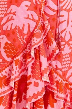 Farm Rio Red Jungle Scarf Wrap Midi Dress 10 Farm Rio Red Jungle Scarf Wrap Midi Dress -Farm Rio 313599 04