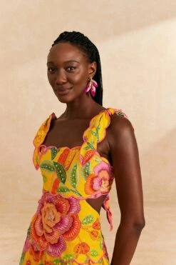 Farm Rio Yellow Macaw Bloom Midi Dress 9 Farm Rio Yellow Macaw Bloom Midi Dress -Farm Rio 313600 03