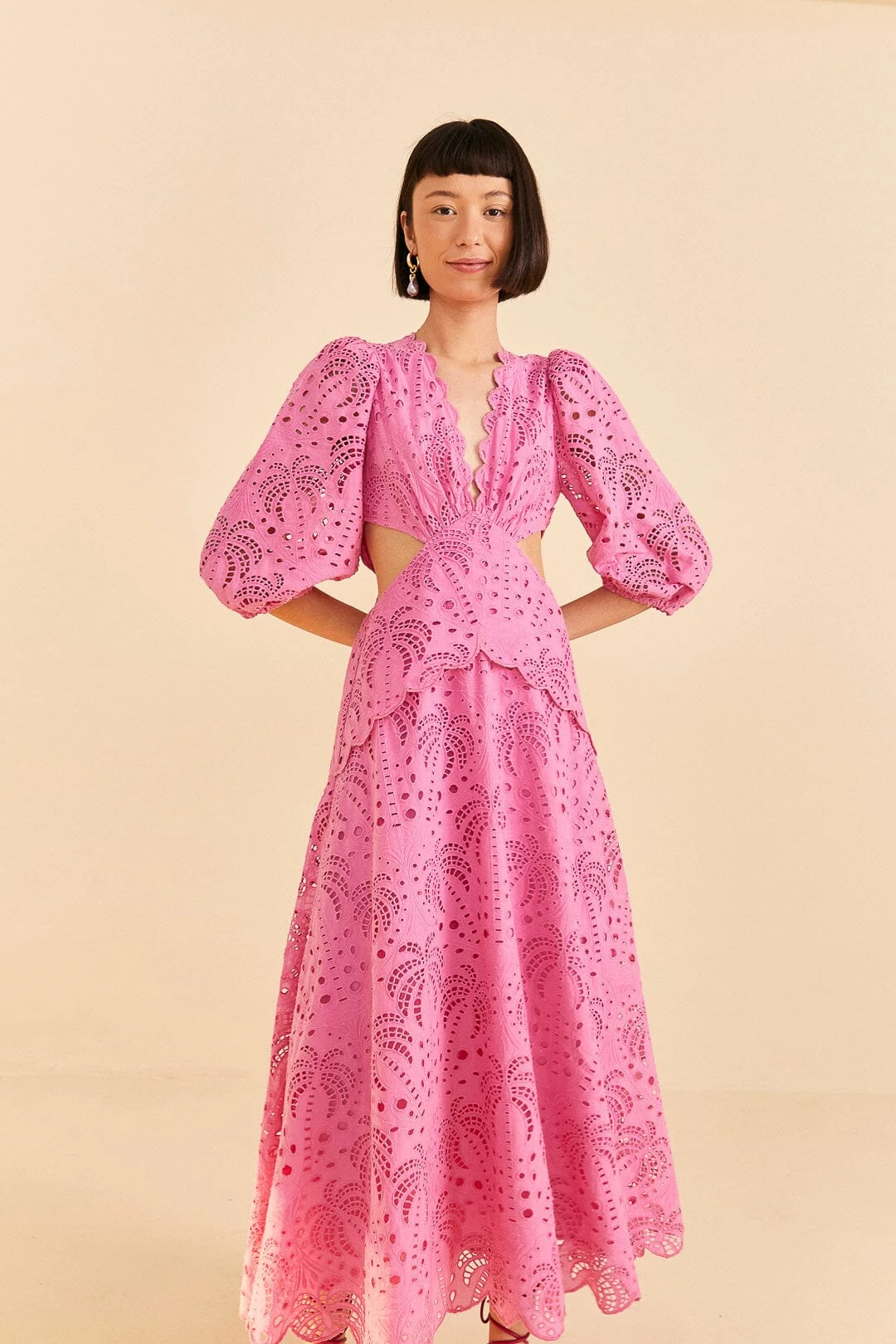 Farm Rio Pink Richelieu Midi Dress 4 Farm Rio Pink Richelieu Midi Dress - Image 2