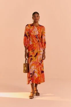 Farm Rio Beige Jungle Panther Lenzing™ Ecovero™ Viscose Midi Dress