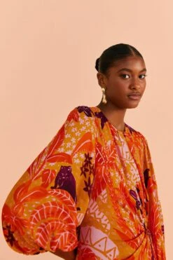 Farm Rio Beige Jungle Panther Lenzing™ Ecovero™ Viscose Midi Dress -Farm Rio 313673 04