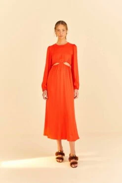 Farm Rio Red Viscose Satin Midi Dress 10 Farm Rio Red Viscose Satin Midi Dress -Farm Rio 313816 01