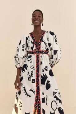 Farm Rio Off-White Pitta Soul Puff Sleeve Midi Dress 10 Farm Rio Off-White Pitta Soul Puff Sleeve Midi Dress -Farm Rio 314083 03