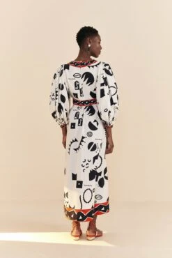 Farm Rio Off-White Pitta Soul Puff Sleeve Midi Dress 11 Farm Rio Off-White Pitta Soul Puff Sleeve Midi Dress -Farm Rio 314083 04