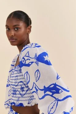 Farm Rio Off-White Pitta Waves Smocked Blouse -Farm Rio 314085 03