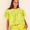 Farm Rio Lime Green Palm Tree Richelieu Blouse -Farm Rio 314472 01