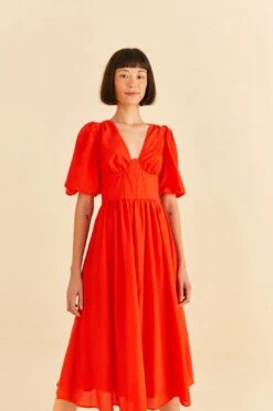 Farm Rio Red Short Sleeves Midi Dress 9 Farm Rio Red Short Sleeves Midi Dress -Farm Rio 314511 02
