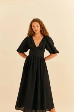 Farm Rio Black Short Sleeves Midi Dress 11 Farm Rio Black Short Sleeves Midi Dress -Farm Rio 314512 04