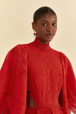 Farm Rio Red Guipure Cut Out Midi Dress 13 Farm Rio Red Guipure Cut Out Midi Dress -Farm Rio 314516 03