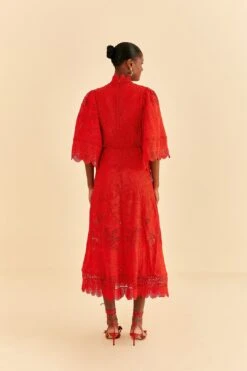 Farm Rio Red Guipure Cut Out Midi Dress 14 Farm Rio Red Guipure Cut Out Midi Dress -Farm Rio 314516 04