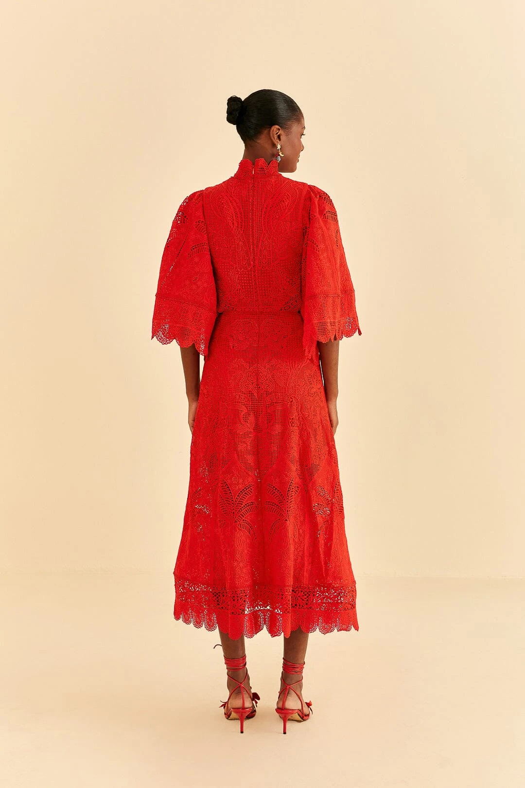 Farm Rio Red Guipure Cut Out Midi Dress 7 Farm Rio Red Guipure Cut Out Midi Dress - Image 5
