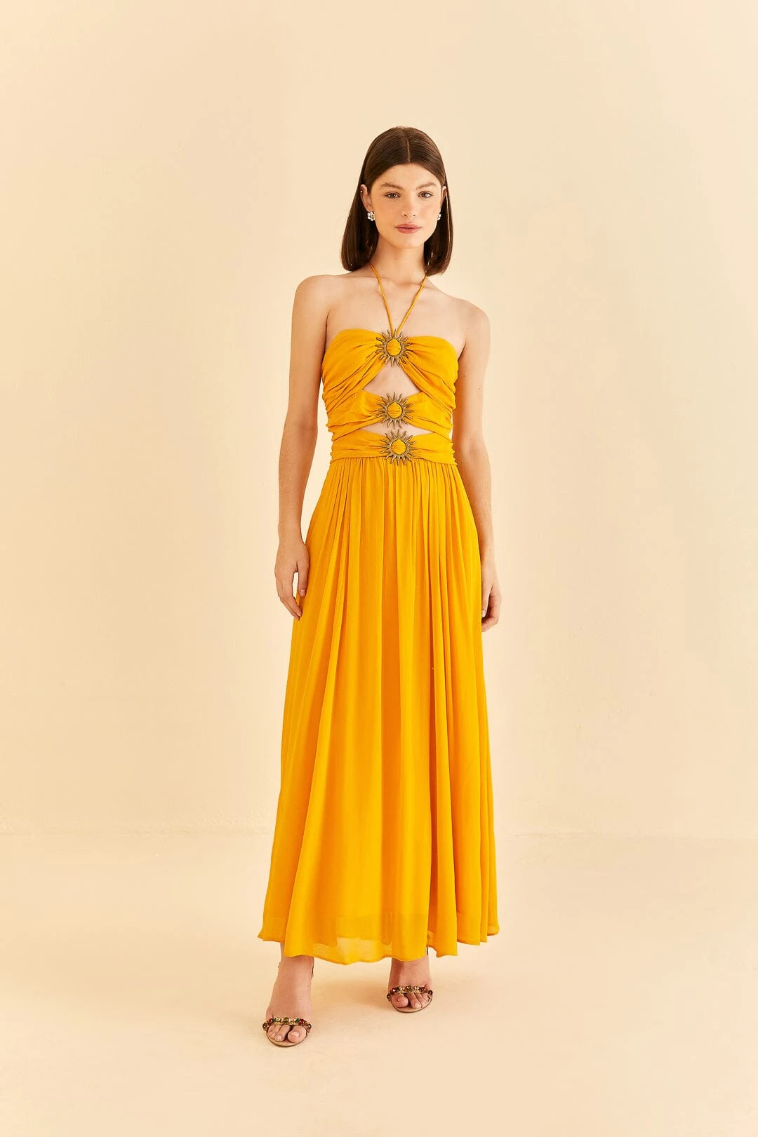 Farm Rio Yellow Sleeveless Maxi Dress With Sun Buckle 3 Farm Rio Yellow Sleeveless Maxi Dress With Sun Buckle