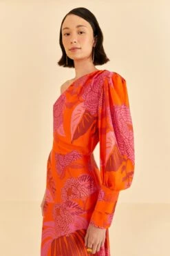 Farm Rio Red Dewdrop Floral One Shoulder Midi Dress -Farm Rio 314754 03