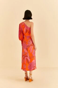 Farm Rio Red Dewdrop Floral One Shoulder Midi Dress -Farm Rio 314754 04