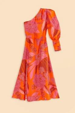 Farm Rio Red Dewdrop Floral One Shoulder Midi Dress -Farm Rio 314754 05