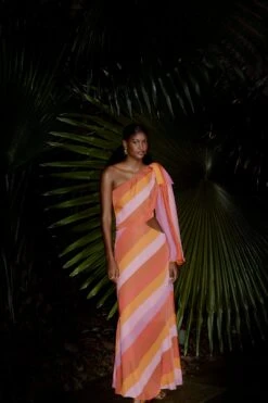 Farm Rio Party Stripes Multicolor One Shoulder Maxi Dress -Farm Rio 314757 01