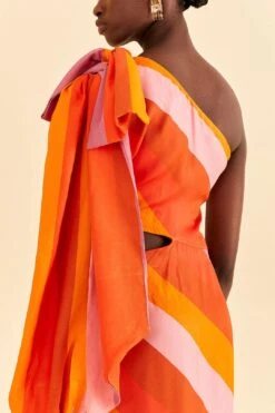 Farm Rio Party Stripes Multicolor One Shoulder Maxi Dress -Farm Rio 314757 05