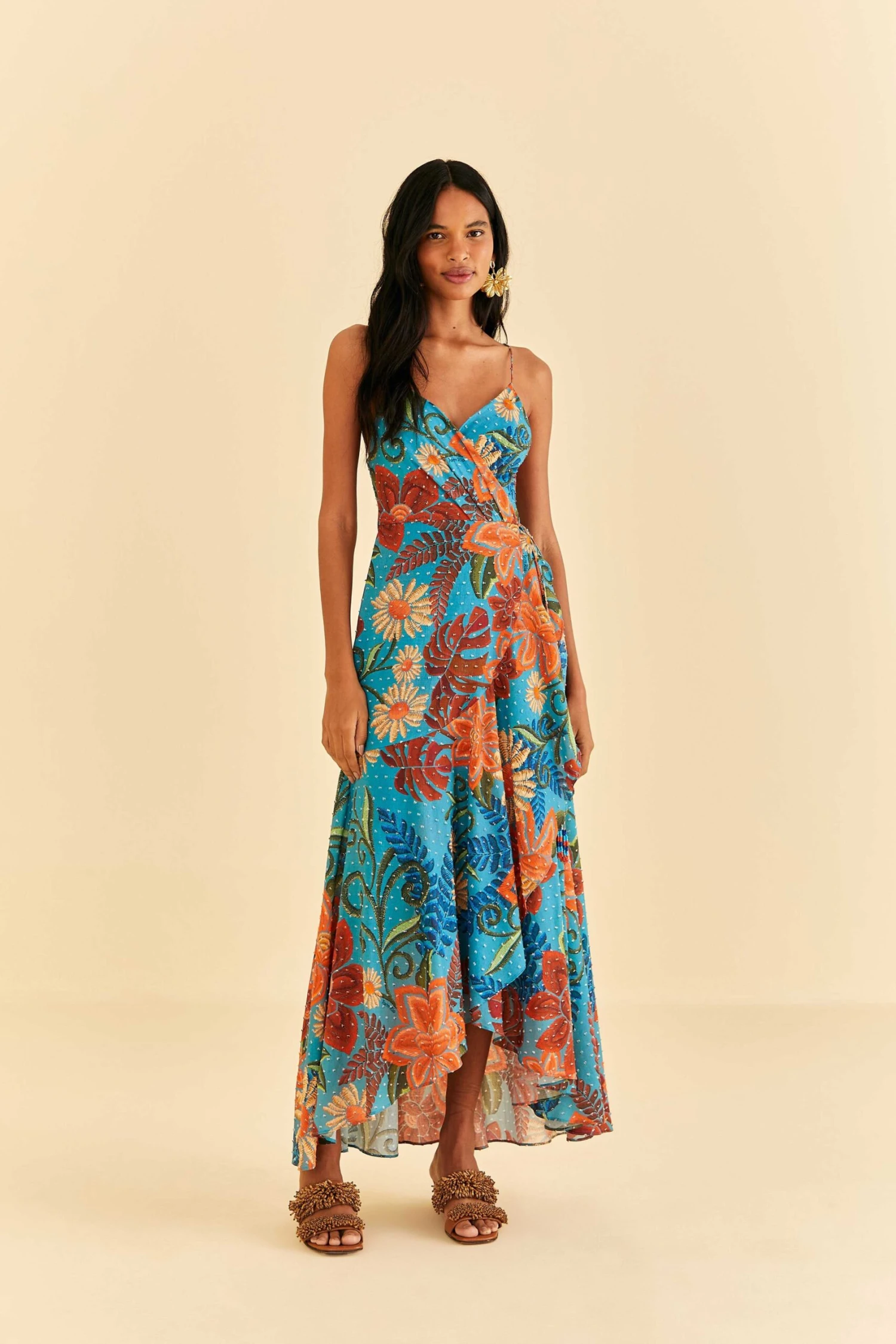 Farm Rio Blue Flower Dream Sleeveless Midi Dress 4 Farm Rio Blue Flower Dream Sleeveless Midi Dress - Image 2