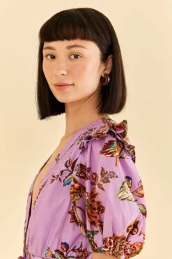 Farm Rio Lilac Floral Monkey Short Sleeve Romper -Farm Rio 315954 03