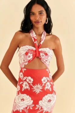 Farm Rio Pink Soft Garden Halter Neck Midi Dress 9 Farm Rio Pink Soft Garden Halter Neck Midi Dress -Farm Rio 315958 02