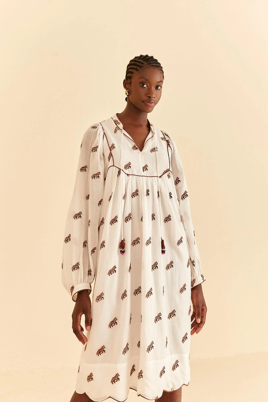 Farm Rio Off-White Embroidered Horses Midi Dress 4 Farm Rio Off-White Embroidered Horses Midi Dress - Image 2