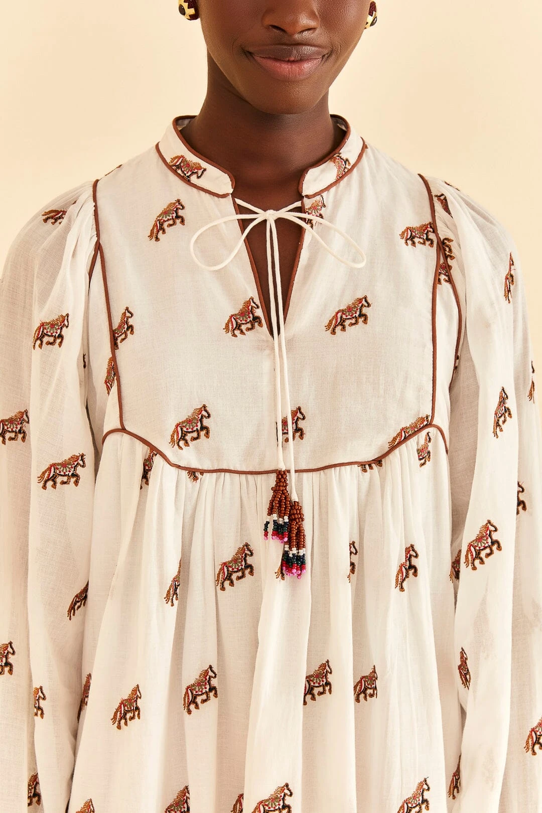 Farm Rio Off-White Embroidered Horses Midi Dress 5 Farm Rio Off-White Embroidered Horses Midi Dress - Image 3