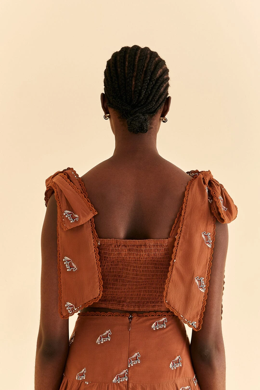 Farm Rio Caramel Embroidered Horses Crop Top 6 Farm Rio Caramel Embroidered Horses Crop Top - Image 4