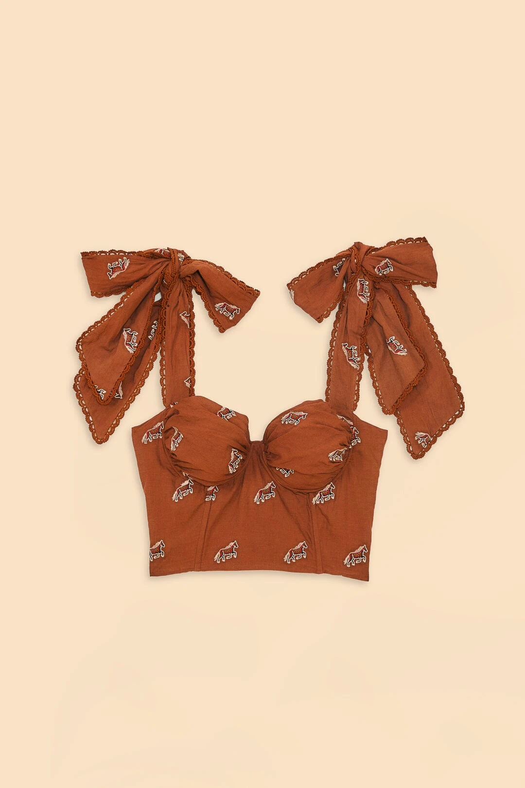 Farm Rio Caramel Embroidered Horses Crop Top 8 Farm Rio Caramel Embroidered Horses Crop Top - Image 6