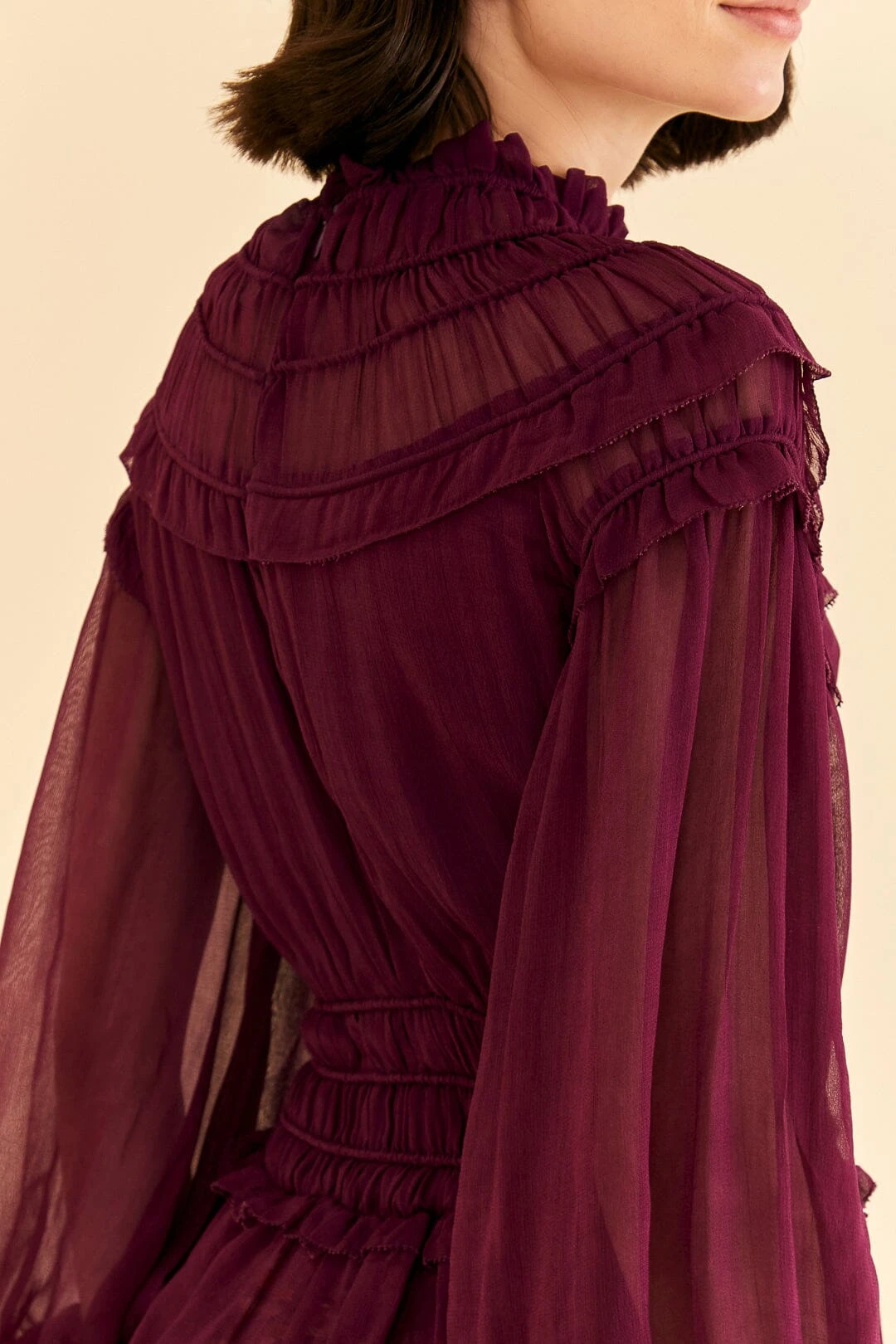Farm Rio Burgundy Ruffle High Neck Blouse 5 Farm Rio Burgundy Ruffle High Neck Blouse - Image 3