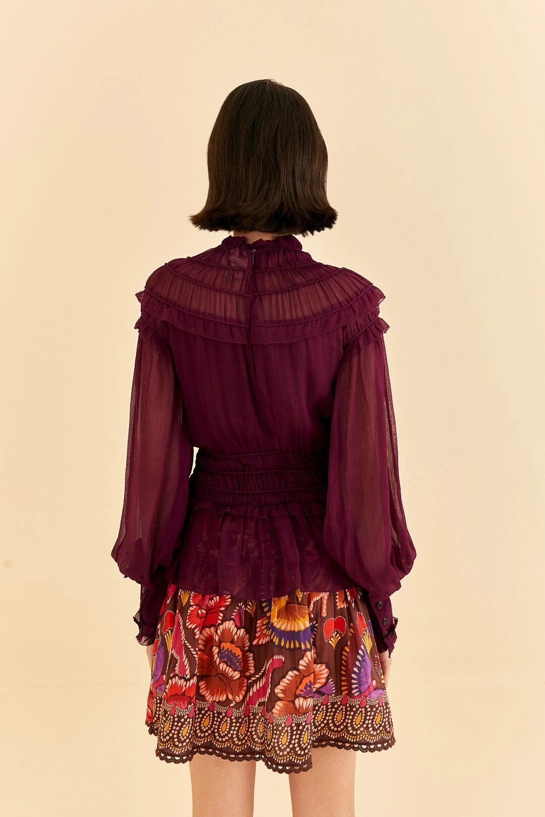 Farm Rio Burgundy Ruffle High Neck Blouse 6 Farm Rio Burgundy Ruffle High Neck Blouse - Image 4
